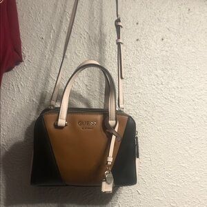 GUESS Black and Tan Satchel